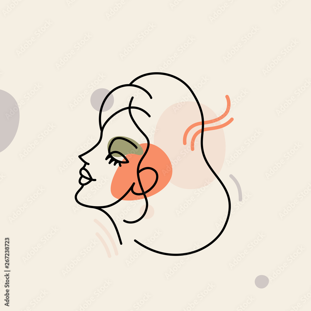 Poster vector illustration in minimal linear style - minimalistic female portrait