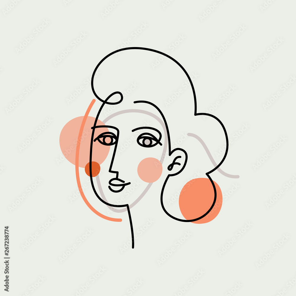 Poster vector illustration in minimal linear style - minimalistic female portrait