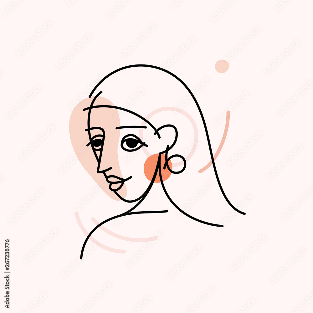 Poster vector illustration in minimal linear style - minimalistic female portrait