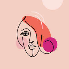 Vector illustration in minimal linear style - minimalistic female portrait