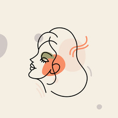 Vector illustration in minimal linear style - minimalistic female portrait