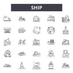 Ship line icons, signs, vector set, outline concept, linear illustration