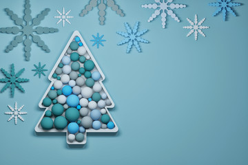 Christmas tree with balls and snowflakes