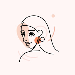 Vector illustration in minimal linear style - minimalistic female portrait