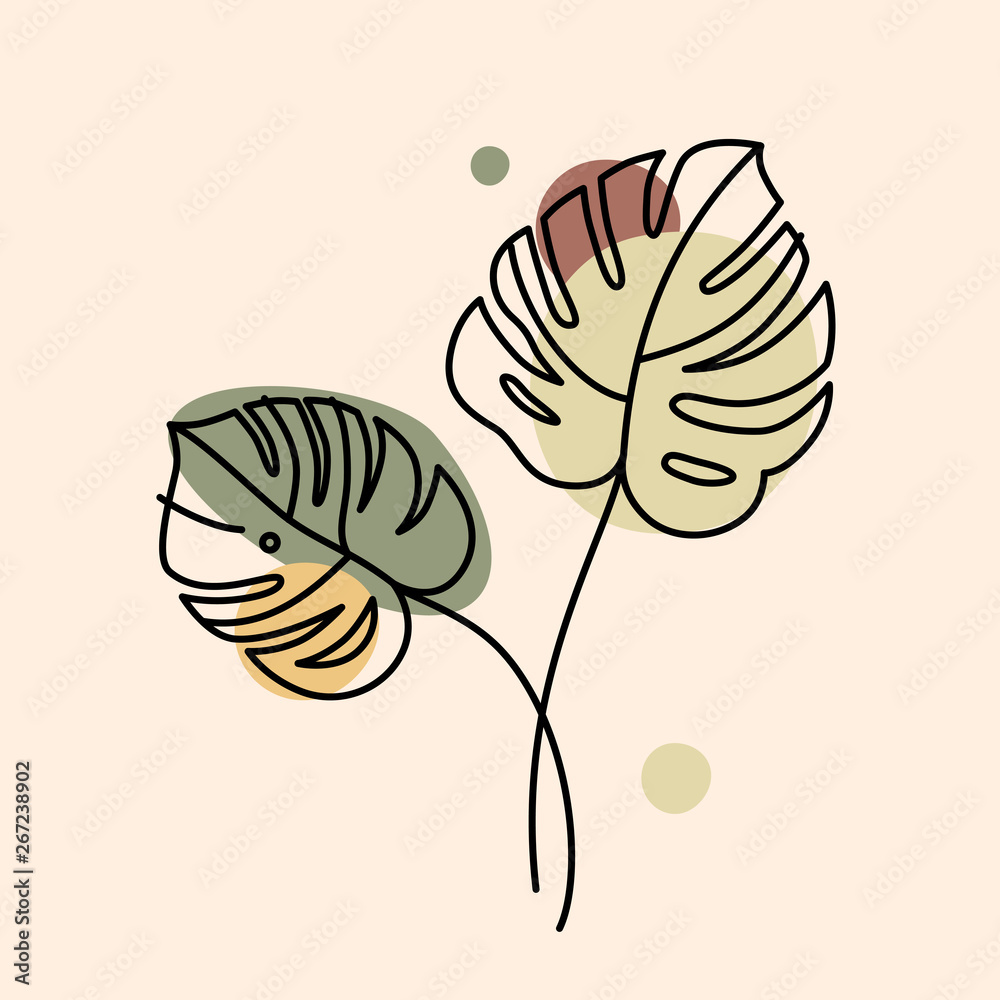 Poster vector illustration in minimal linear style - monstera leaves
