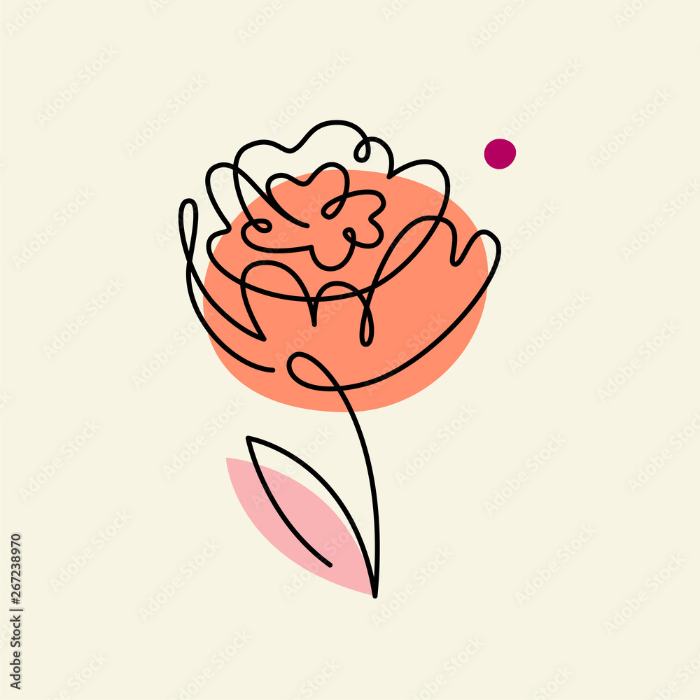 Poster vector illustration in minimal linear style - peony