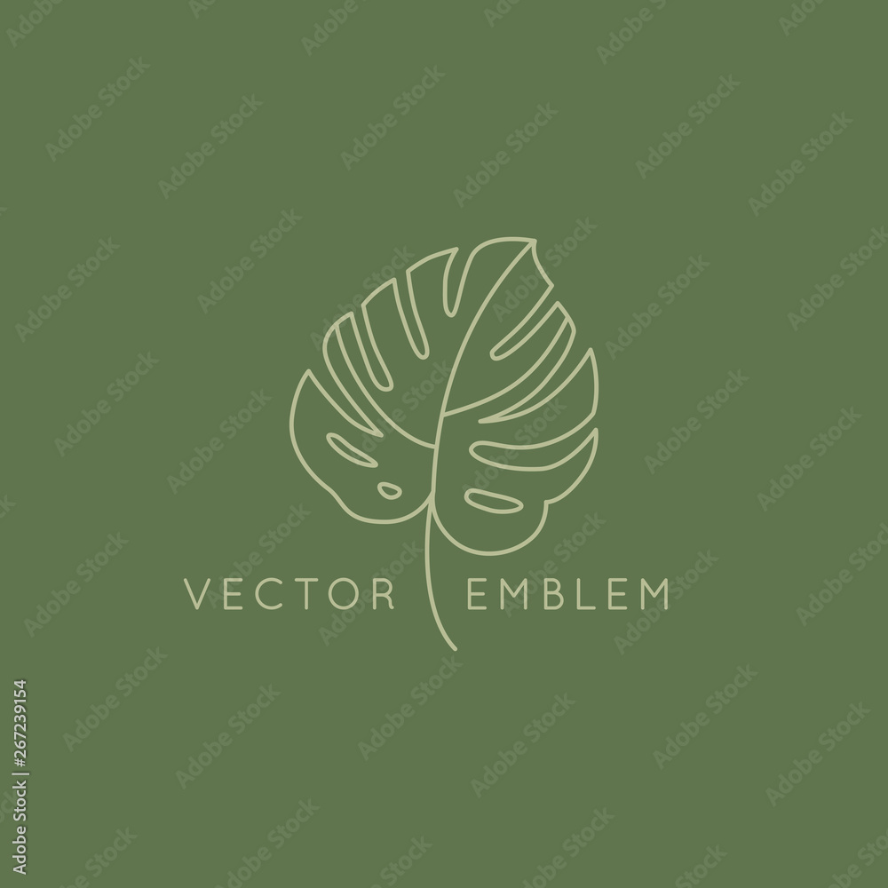 Poster Vector abstract logo design template in trendy linear minimal style - monstera leaf