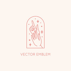 Vector abstract logo design template in trendy linear minimal style - hands and stars