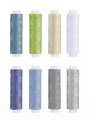 Set of sewing thread coils, miscellaneous colours, isolated on white