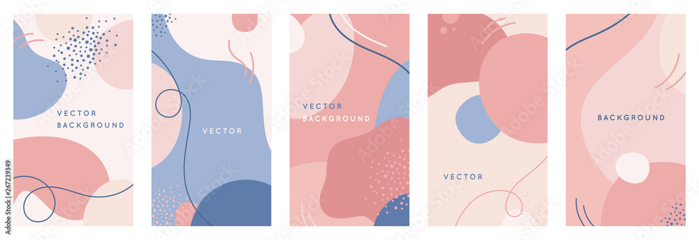 Poster Vector set of abstract creative backgrounds in minimal trendy style with copy space for text - design templates for social media stories
