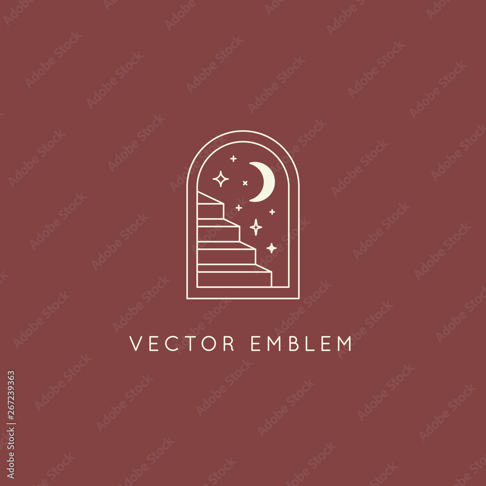 Poster Vector abstract logo design template in trendy linear minimal style - door and stairs