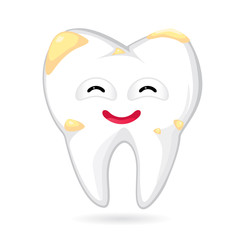 Tooth with plaque cartoon character isolated on white background. Vector illustration of dental concept
