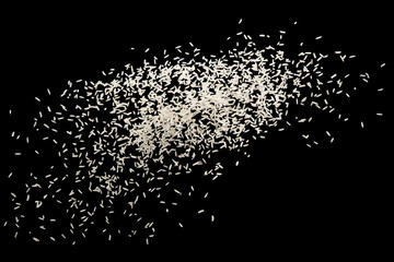 Stop motion white rice splash or explode flying in the air  isolated on black background food object design