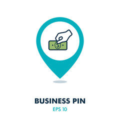 Hand holding money or money in hand pin map icon