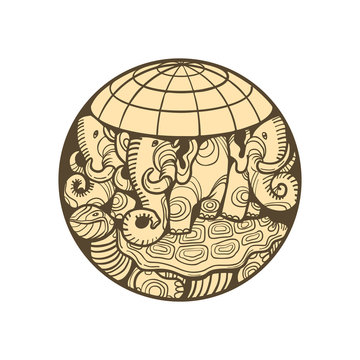 disc planet earth rests on an elephant, and a turtle