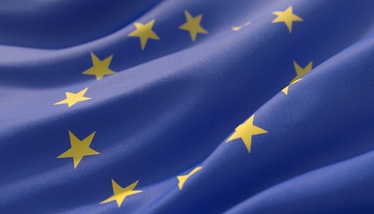 Official EU flag. European Union Flag. 3D illustration.