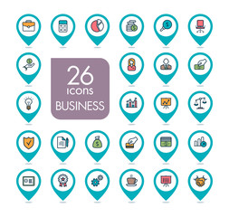 Business and finance web outline pin map icon set