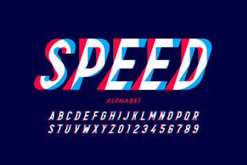 Speed style font, alphabet letters and numbers