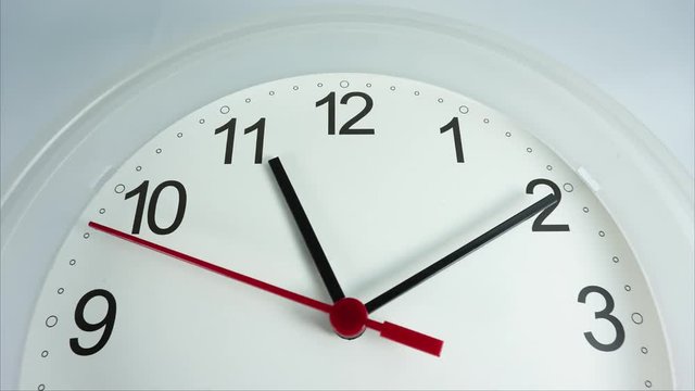 Close-up White clock Beginning of time 11.10 am. and pm. run fast. Time Lapse Clock walking 20 minute.