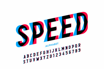 Speed style font, alphabet letters and numbers