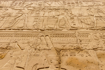 Egyptian hieroglyphs on the wall in Karnak