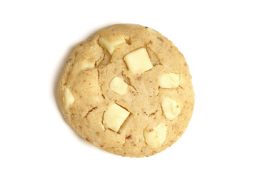 american style soft cookie with white choc chocolate chip - topview on white background with shadow