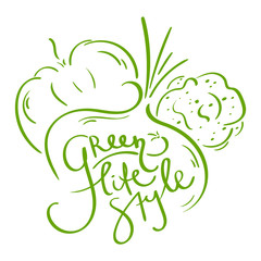 Eco Themed Lettering. Green Lifestyle. Ecology Concept for Earth Hour, Earth Day, Ocean Day and other ECO dates. Vector Illustration.