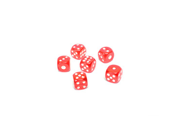 Many Red Dice isolated on white background