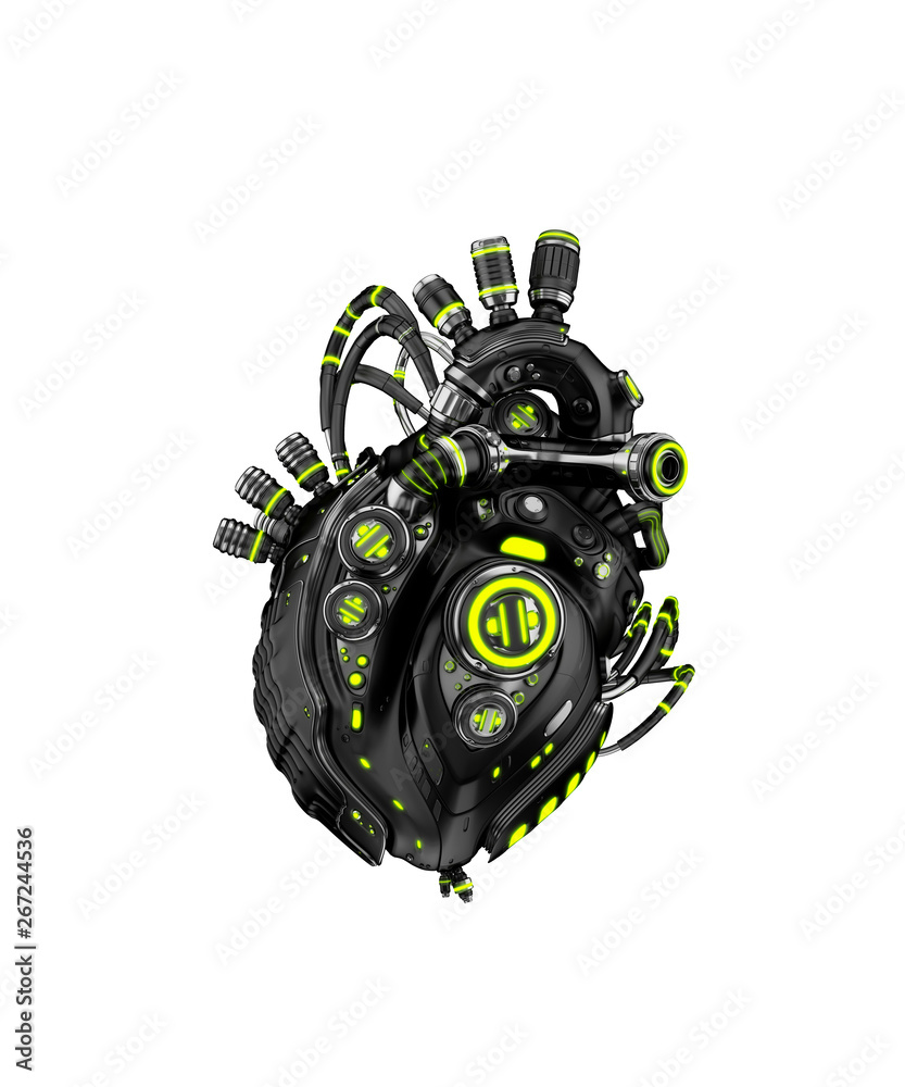 Sticker sci-fi artificial heart 3d rendering