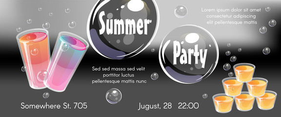 Summer party poster template. Invitation flyer with jello shots.