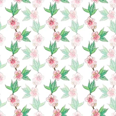 Foto op Plexiglas Seamless pattern with flowers and leaves isolated on white background. © L