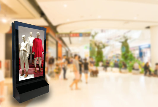 Marketing And Advertisement Concept Digital Signage Billboard Clothes Fashion Lifestyle For Your Text Message Or Media Content In Department Store Shopping Mall