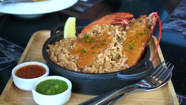 Spanish fried rice with shrimp paste oil and lemon