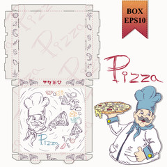 ready made layout_14_of the packaging box for pizza food design in the style of contour drawing depicting the products used for cooking
