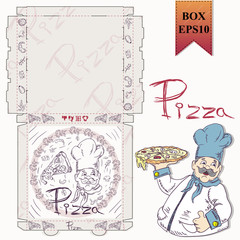 ready made layout_16_of the packaging box for pizza food design in the style of contour drawing depicting the products used for cooking