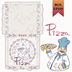ready made layout_17_of the packaging box for pizza food design in the style of contour drawing depicting the products used for cooking