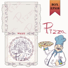 ready made layout_18_of the packaging box for pizza food design in the style of contour drawing depicting the products used for cooking