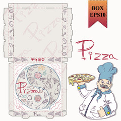 ready made layout_22_of the packaging box for pizza food design in the style of contour drawing depicting the products used for cooking