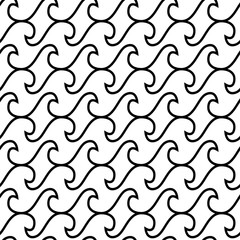 Water wave asian seamless pattern. Black and white background with sea. Vector texture for your design