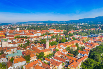 Fototapeta na wymiar Zagreb, Croatia, panoramic view on Upper town and city center from drone, popular tourist destination