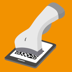 スマートフォンによるキャッシュレス決済、QRコードスキャン、バーコードスキャンのイメージイラスト