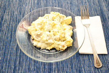 Potato Salad Served on a Glass Plate