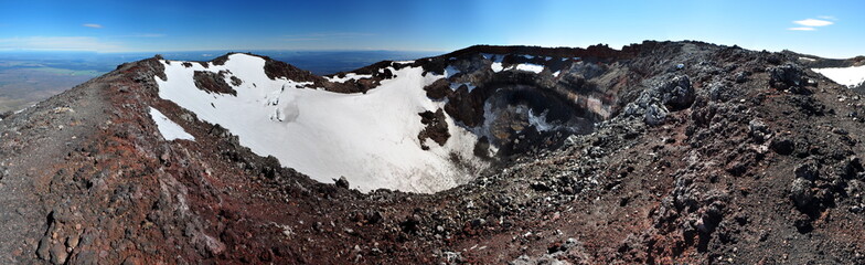Panorama of the volcanic crater on Mt Ngauruhoe in New Zealand