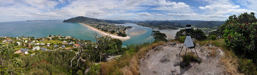 Panorama of Tairua in New Zealand from viewpoint