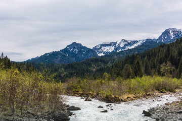 The mountain river Halblech in Bavaria.