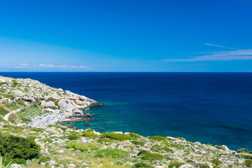 Mediterranean coast on a sunny day on Rhodes.