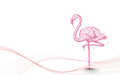 Flamingo and lines art from lines, triangles and particle style design. Illustration vector