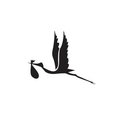 stork and baby black on white background