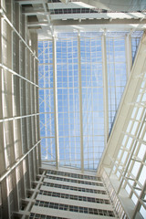 Obraz premium Abstract white building transparent interior glass ceiling rooftop background.