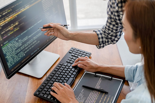 Programmer working in a software development and coding technologies. Website design.Technology concept